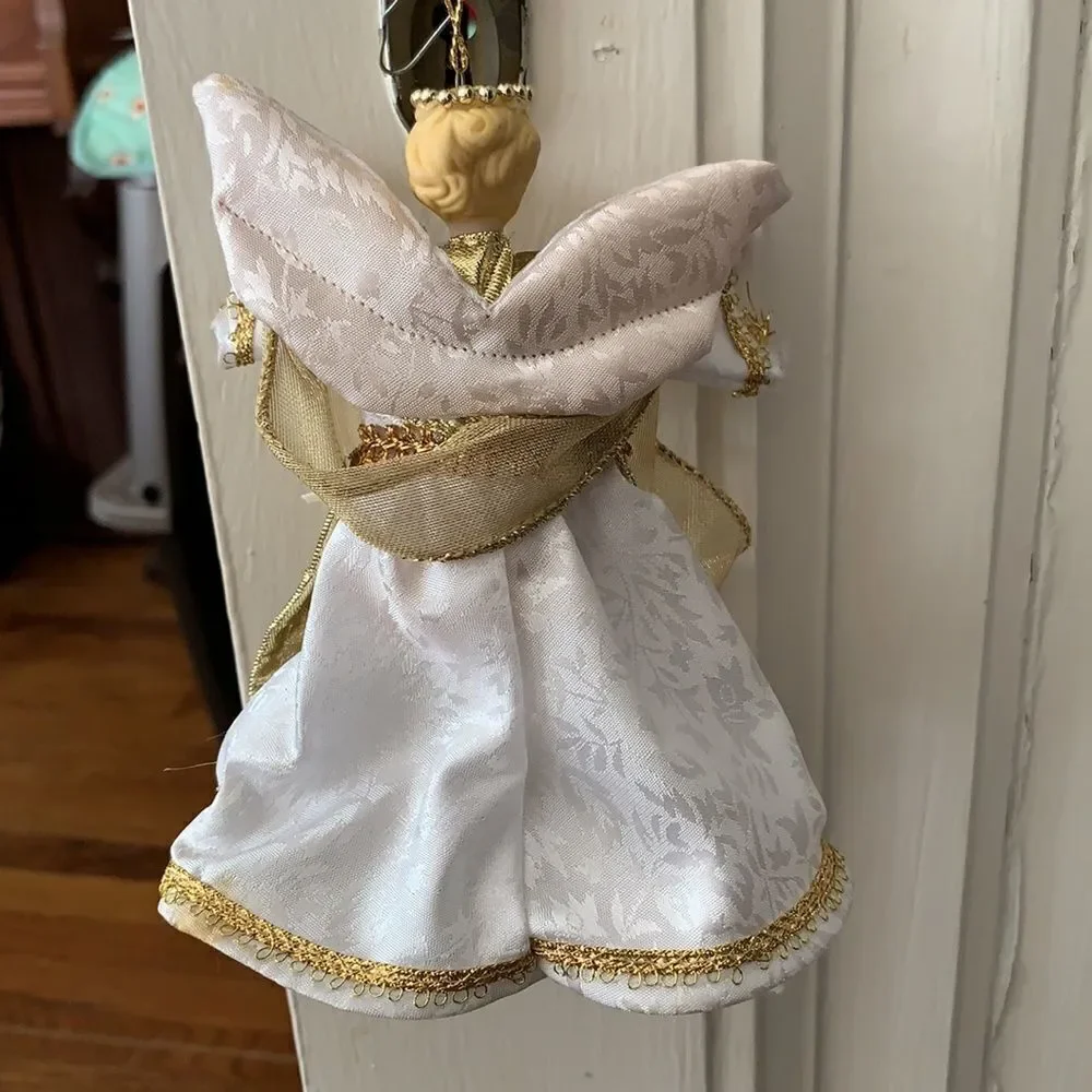 Pretty gold & white angel‎ with porcelain head Christmas tree ornament